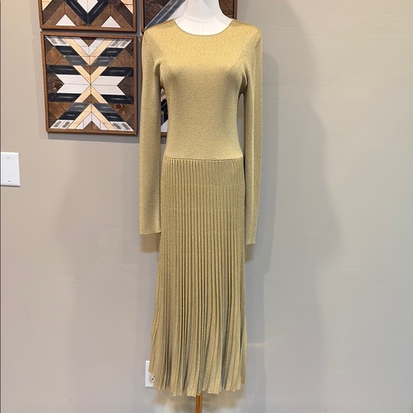 Ralph Lauren Collection Lurex Knit Pleated Midi Dress Metallic Gold Medium - Picture 4 of 15